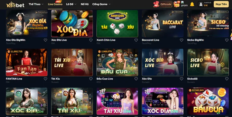 Danh Mục Trò Chơi Tại Sảnh Live Casino VaoBet Sảnh Bài Trực Tuyến Đẳng Cấp Quốc Tế Đỉnh Cao
